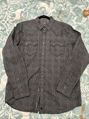Men's Casual Dark Gray Patterned Button-Down Shirt